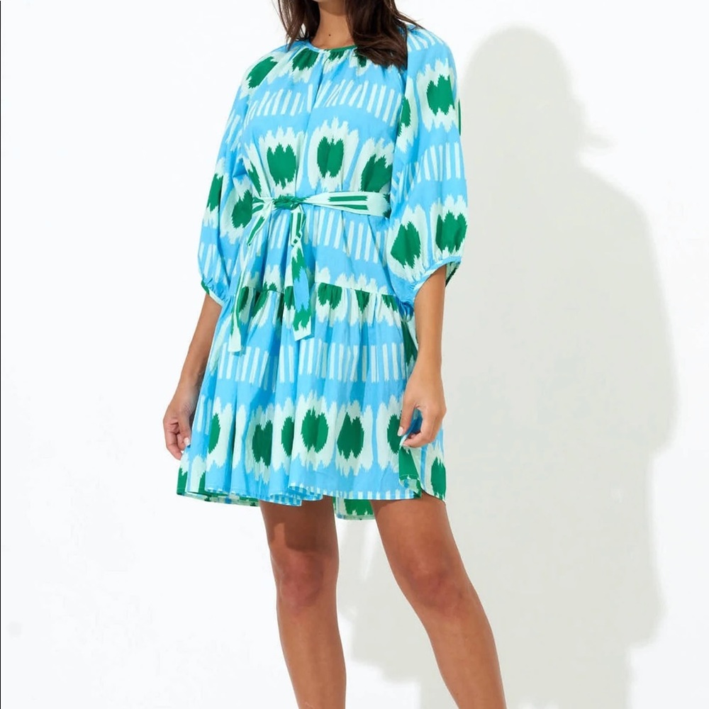 Oliphant Blue Ikat Tie Waist Dress Size M